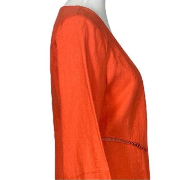 Lena Gabrielle Linen Long Jacket Bell Sleeve Open Front Coral Women’s Size 10 - Picture 7 of 11